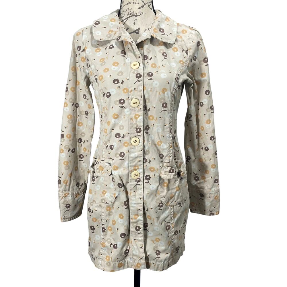 Frenchi Button-Up Jacket Y2K Walking Coat Floral Lightweight Cotton Size Medium